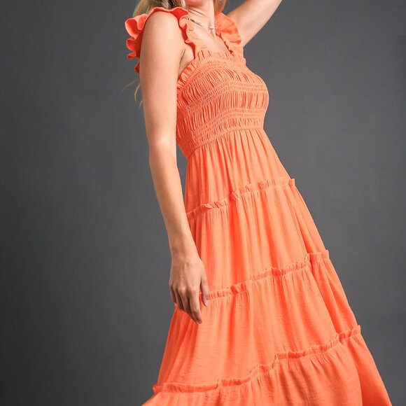 Umgee Smocked Top Tiered Maxi Dress with Flutter Sleeve - Picture 3 of 5